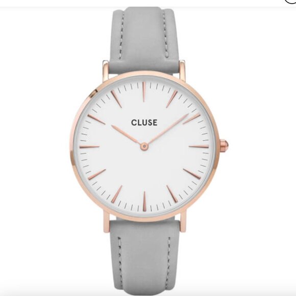 CLUSE La Bohème Rose Gold White Dial and Grey Leather Strap Watch - Picture 1 of 12
